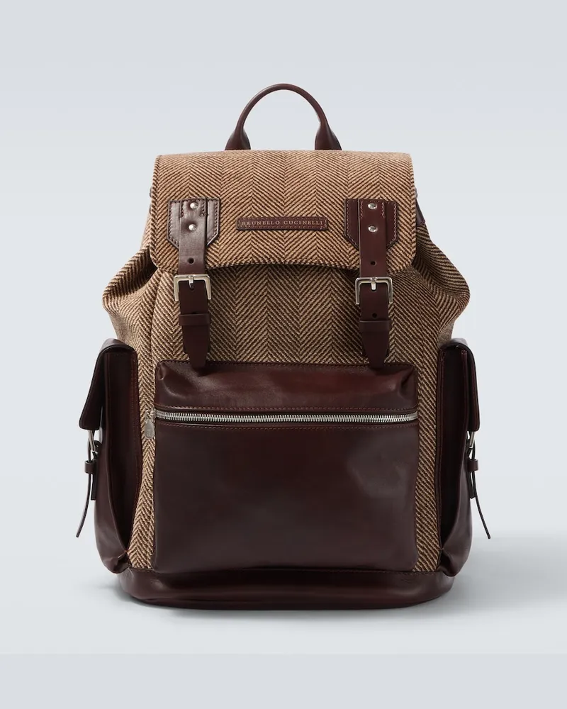 Brunello Cucinelli Zaino in canvas con pelle Marrone