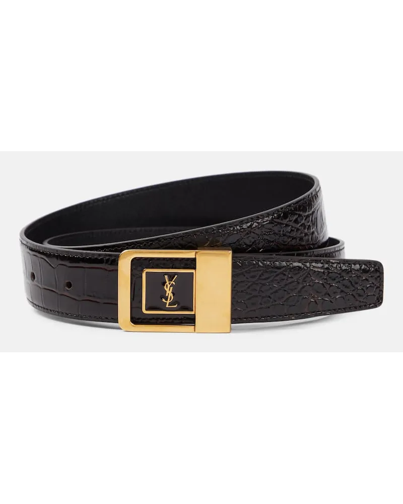 Saint Laurent Cintura La 66 in pelle stampata Marrone