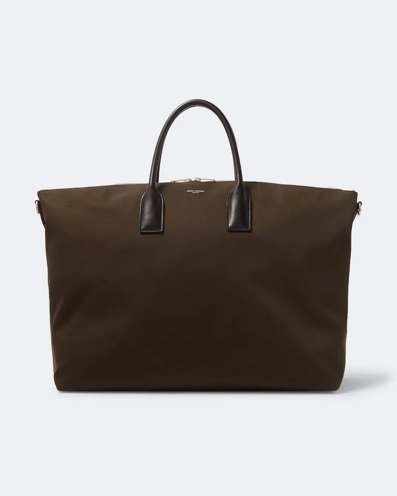Saint Laurent Borsa da viaggio in canvas con pelle Marrone