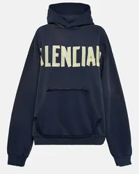 Balenciaga Felpa in cotone con logo e cappuccio Blu