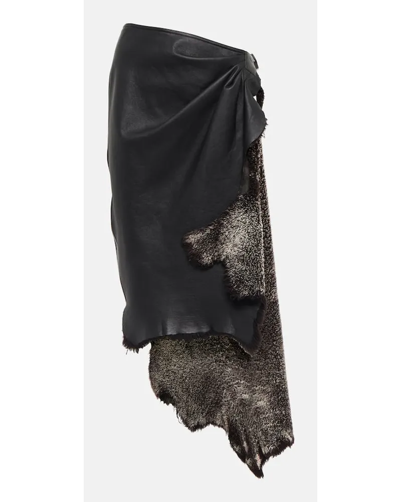 Alaïa AlaÃ¯a Gonna midi in pelle e shearling Nero