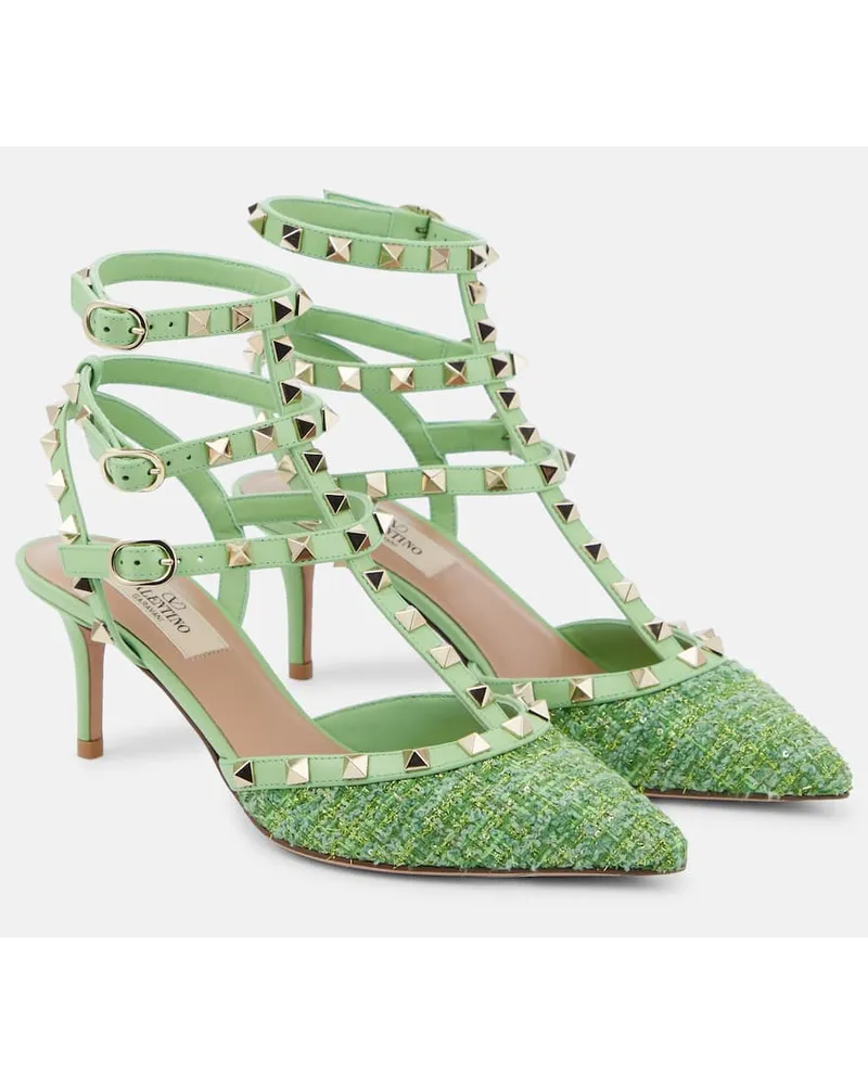 Valentino Garavani Pumps Rockstud in tweed con pelle Verde