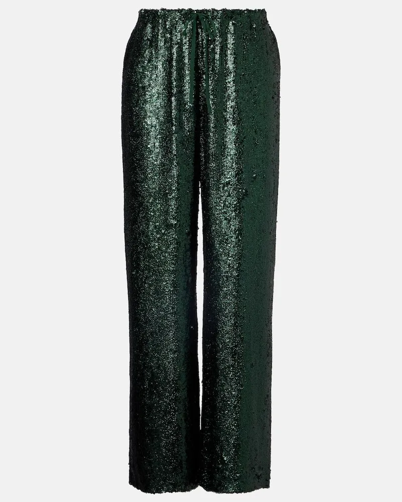 Dries van Noten Pantaloni regular con paillettes Verde