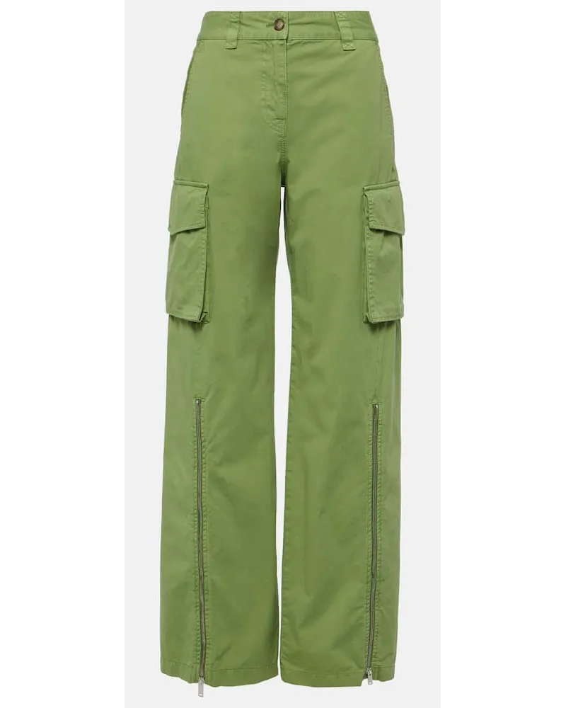 Stella McCartney Pantaloni cargo in canvas di cotone a vita media Verde