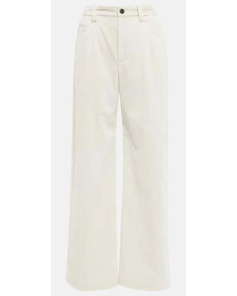 Brunello Cucinelli Pantaloni in velluto a coste a vita alta Bianco