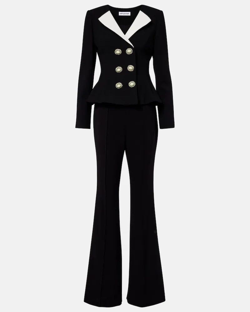Self-Portrait Jumpsuit in crêpe flared Nero