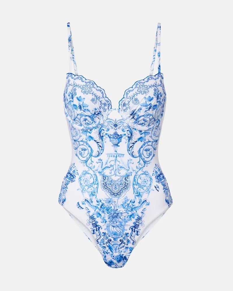 Camilla Costume intero con stampa e ricamo Blu