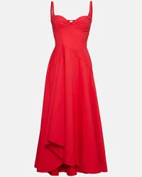 Alexander McQueen Abito midi in popeline di cotone Rosso