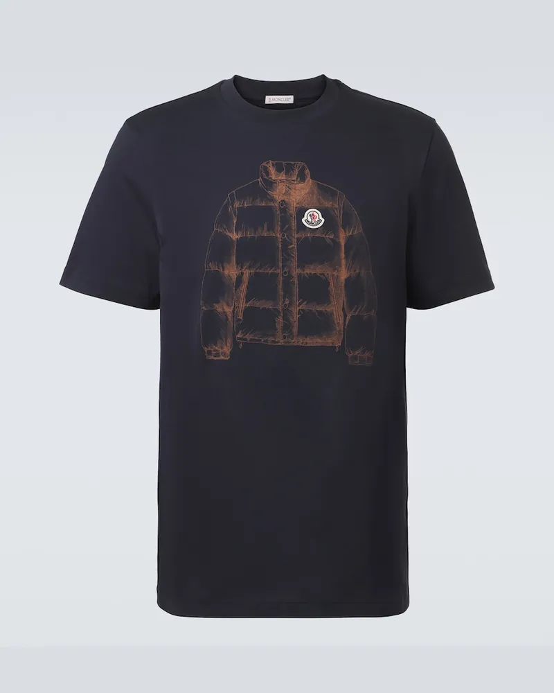 Moncler T-shirt in jersey di cotone con stampa Blu