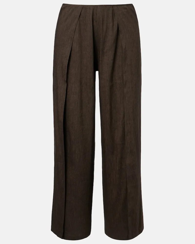 Proenza Schouler Pantaloni a gamba larga Callain misto lino Marrone