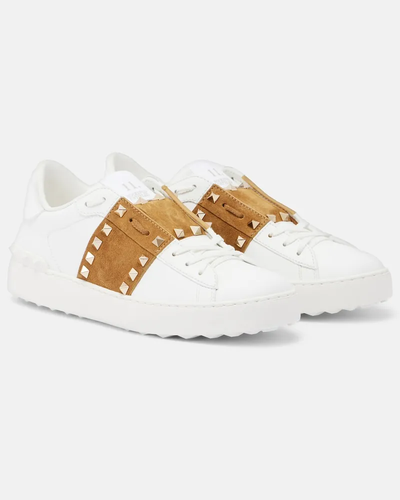 Valentino Garavani Sneakers Rockstud in pelle con suede Bianco