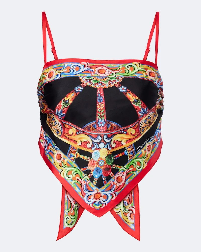 Dolce & Gabbana Top cropped Carretto in twill di seta Multicolore