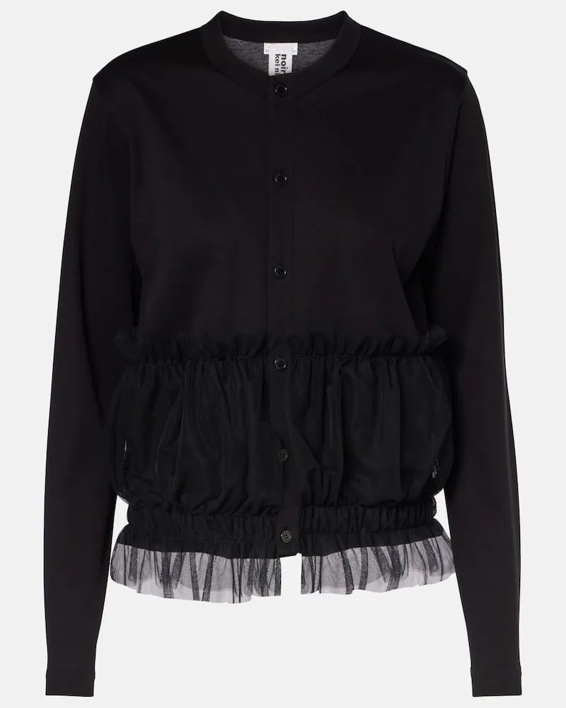 Noir Kei Ninomiya Cardigan in cotone con volant Nero