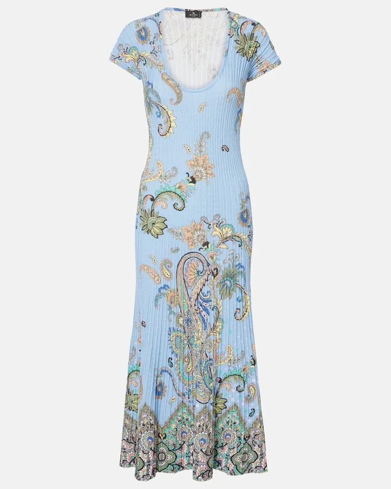 Etro Abito midi in misto cotone con stampa Blu