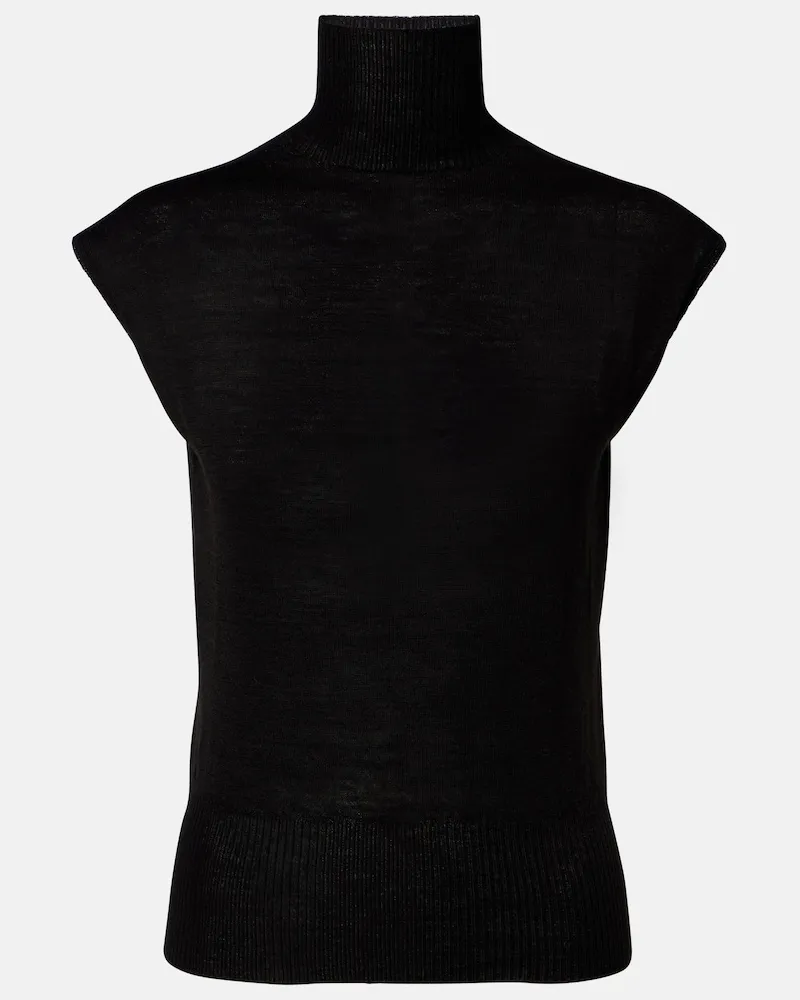 Rick Owens Top in lana vergine a collo alto Nero
