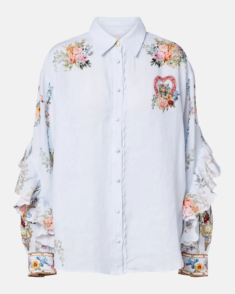 Camilla Camicia in lino con volant Blu