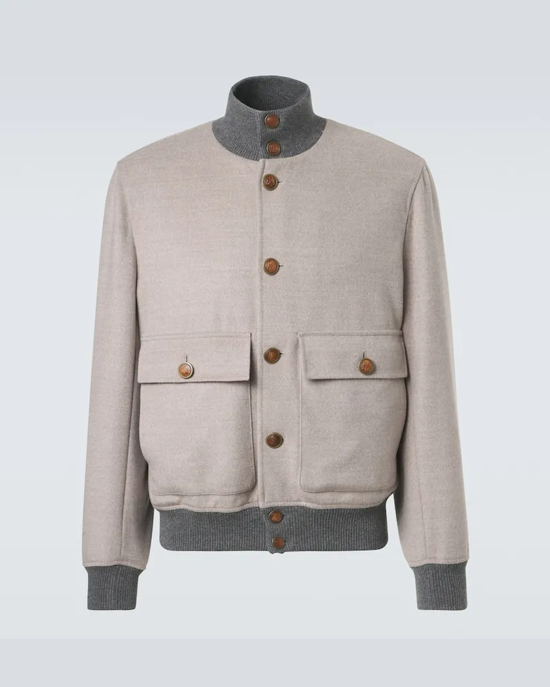 Brunello Cucinelli Bomber in lana con cashmere Grigio