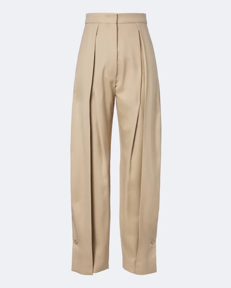 SPORTMAX Pantaloni regular in misto cotone plissé Beige