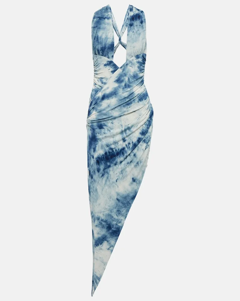 Alexandre Vauthier Abito midi con cut-out e stampa Blu