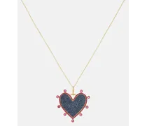 Collana Halo Heart in oro 18kt con rubini e zaffiri
