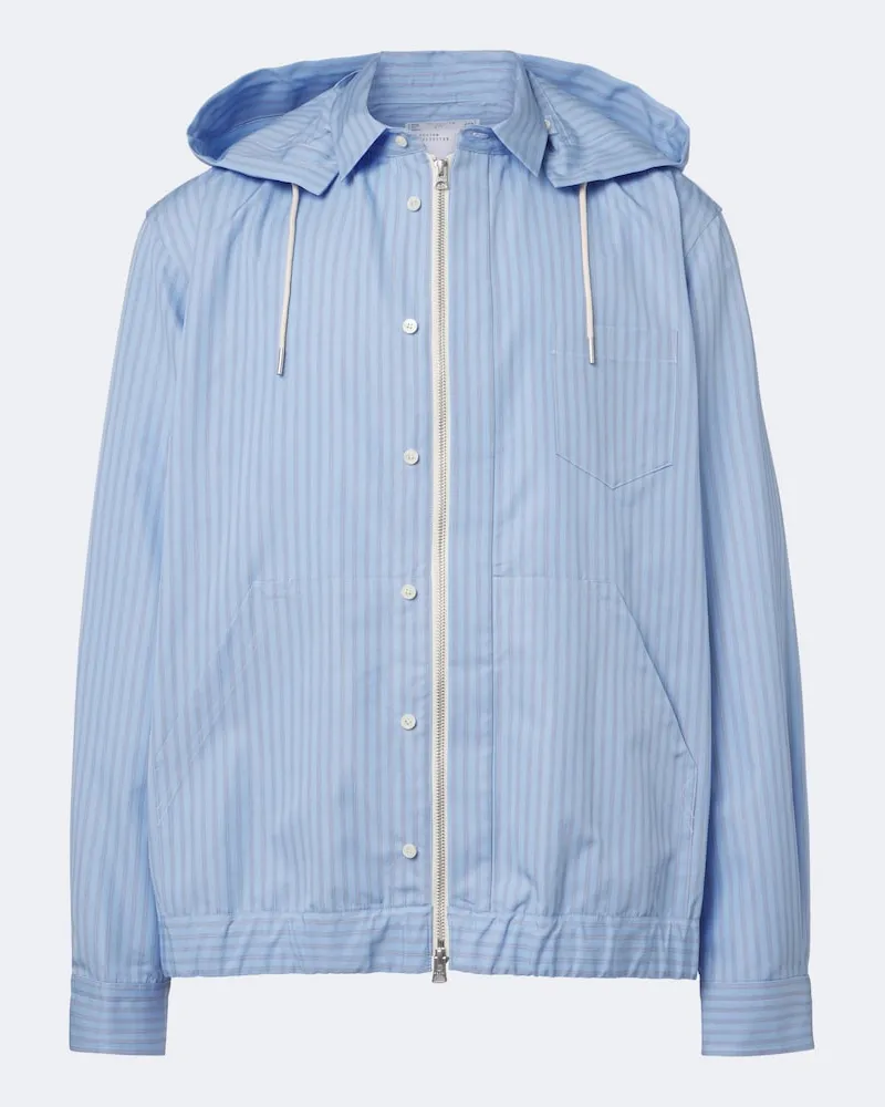 Sacai Giacca in popeline di misto cotone a righe Blu