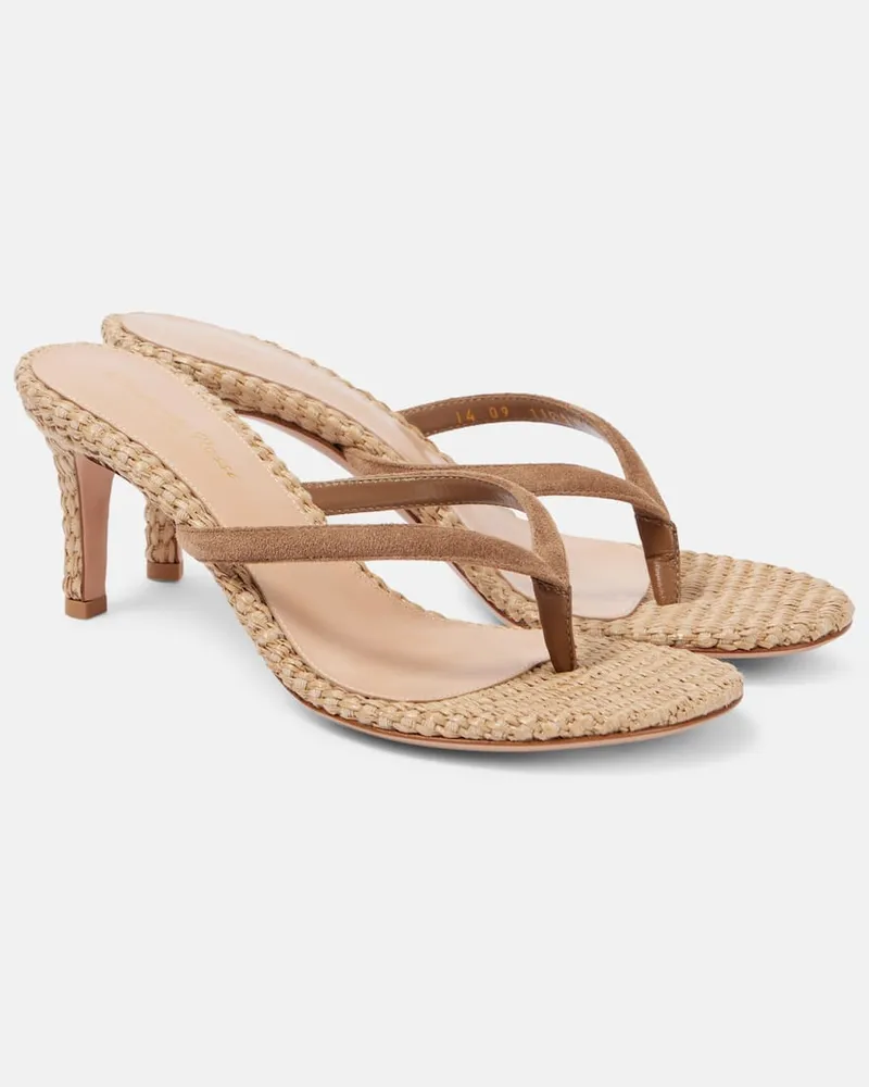 Gianvito Rossi Mules 70 in suede e rafia Beige