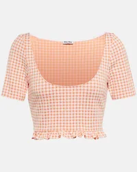 Miu Miu Top cropped a quadri Arancione