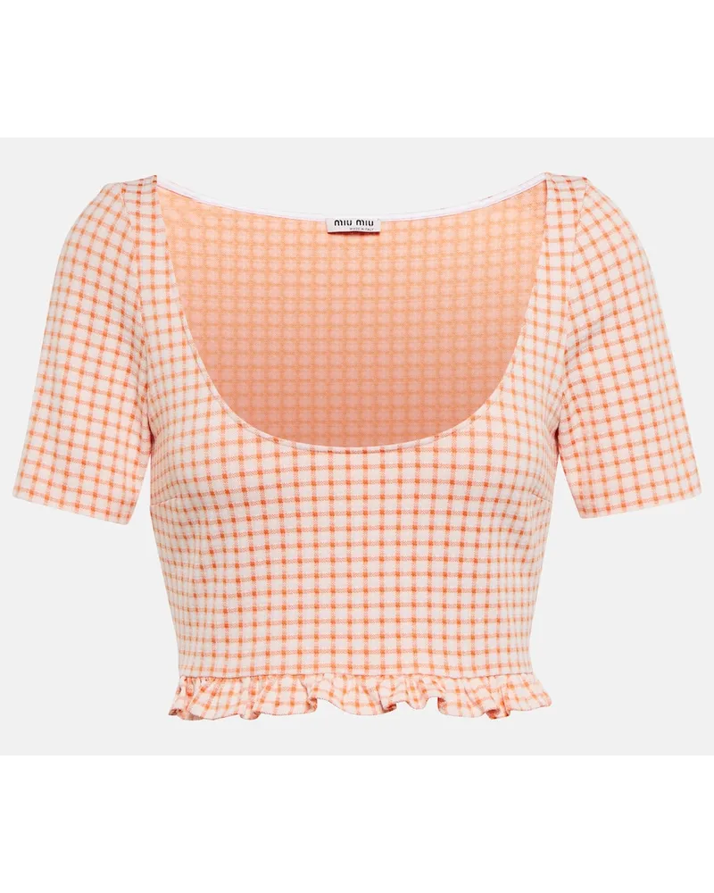 Miu Miu Top cropped a quadri Arancione