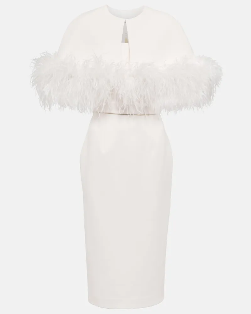 Safiyaa Bridal - Abito midi in crÃªpe con piume Bianco