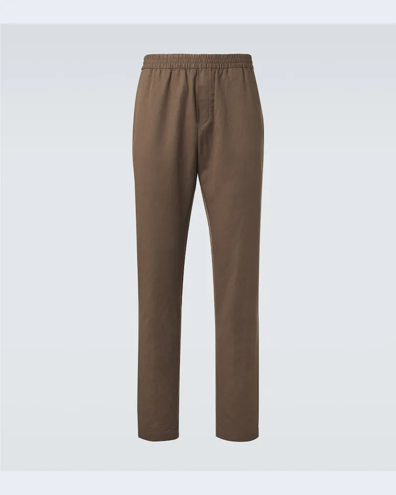 Sunspel Pantaloni regular in cotone e lino Marrone