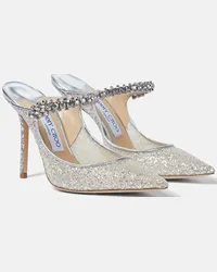 Jimmy Choo Mules Bing 100 con glitter e cristalli Argento