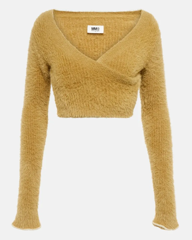 Maison Margiela Top cropped in maglia Beige