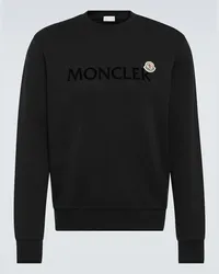 Moncler Felpa in pile di cotone con logo Nero