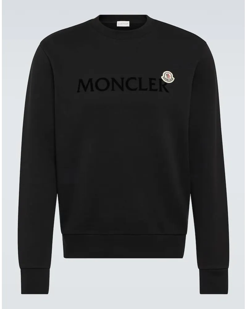 Moncler Felpa in pile di cotone con logo Nero