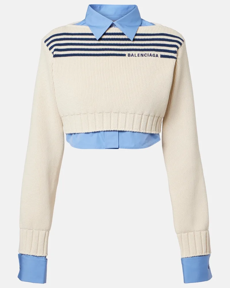 Balenciaga Pullover cropped in cotone a righe Bianco