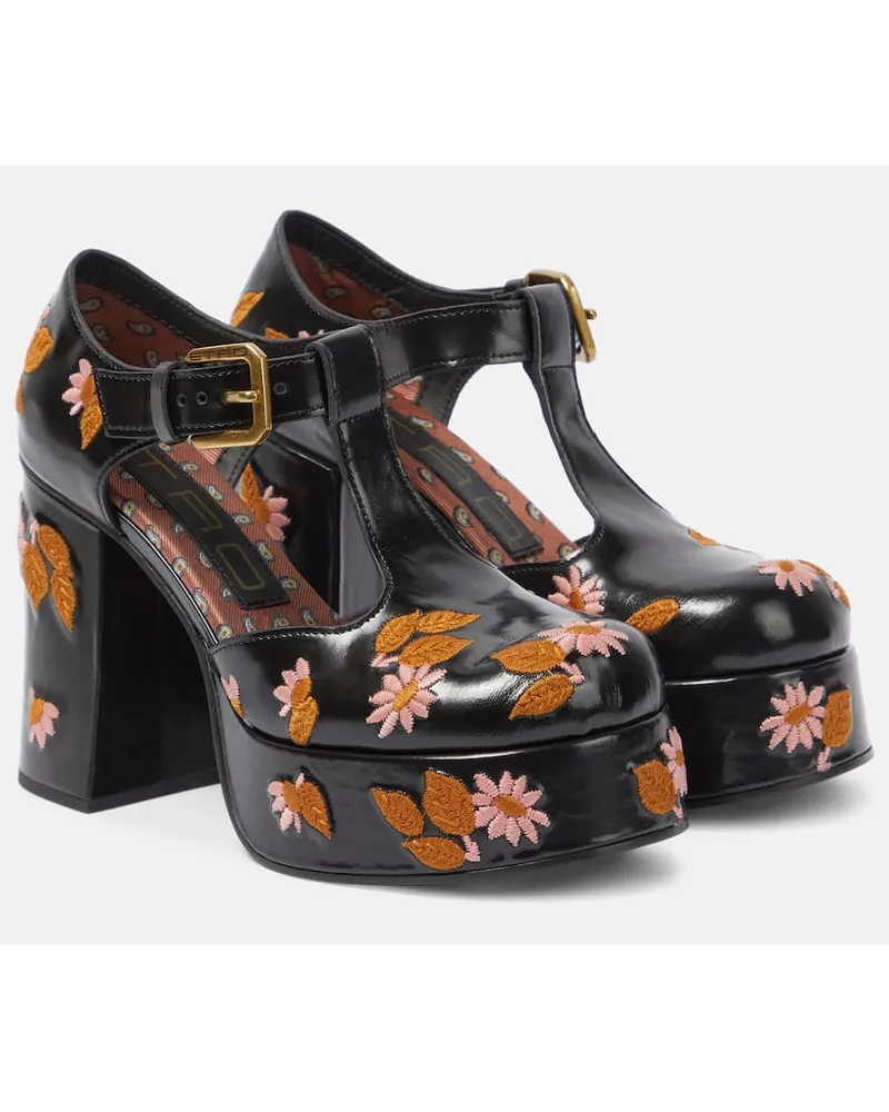 Etro Pumps Mary Jane in pelle con ricamo Nero