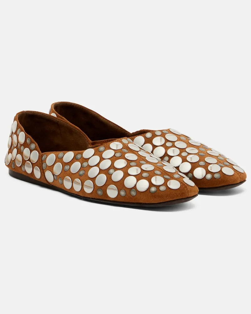 KHAITE Ballerine Jane in suede con borchie Marrone