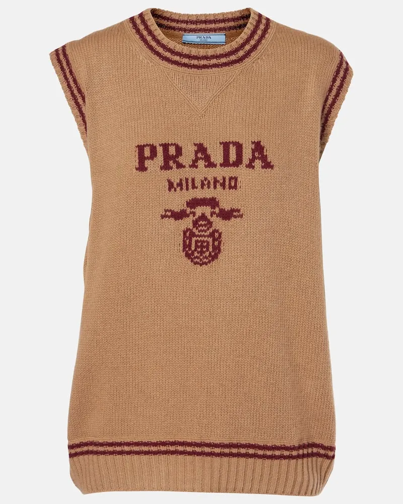 Prada Gilet in lana e cashmere con logo Multicolore