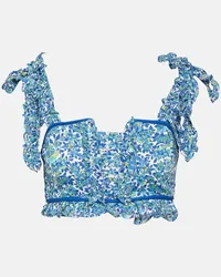 Poupette St Barth Top cropped Ariane con stampa Blu