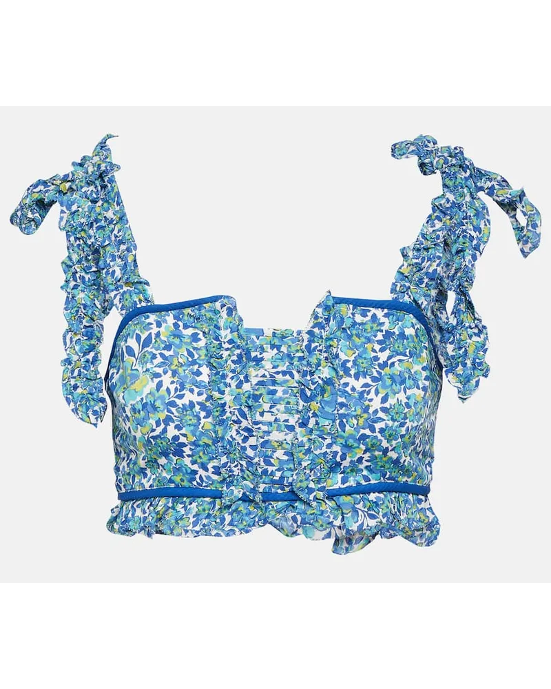 Poupette St Barth Top cropped Ariane con stampa Blu