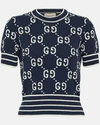 Gucci Top in jacquard di misto cotone GG Blu