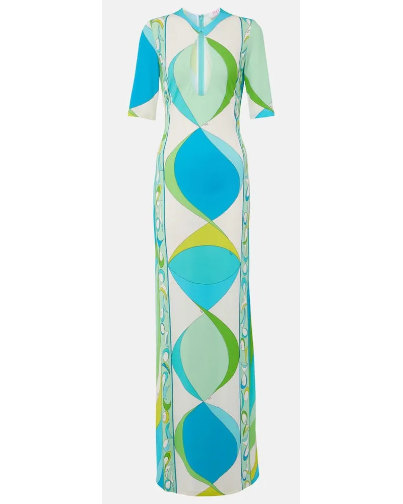 Emilio Pucci Abito lungo con stampa e cut-out Blu