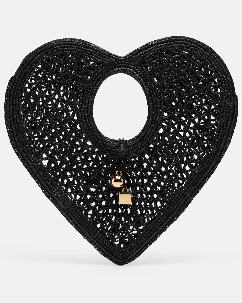 Jacquemus Borsa a mano Spiaggia Coeur Small in rafia Nero