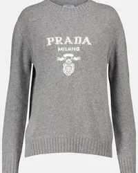 Prada Pullover in lana e cashmere con logo Grigio