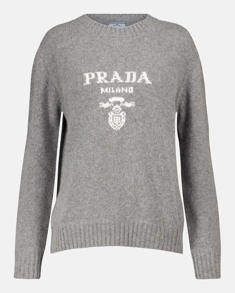 Prada Pullover in lana e cashmere con logo Grigio
