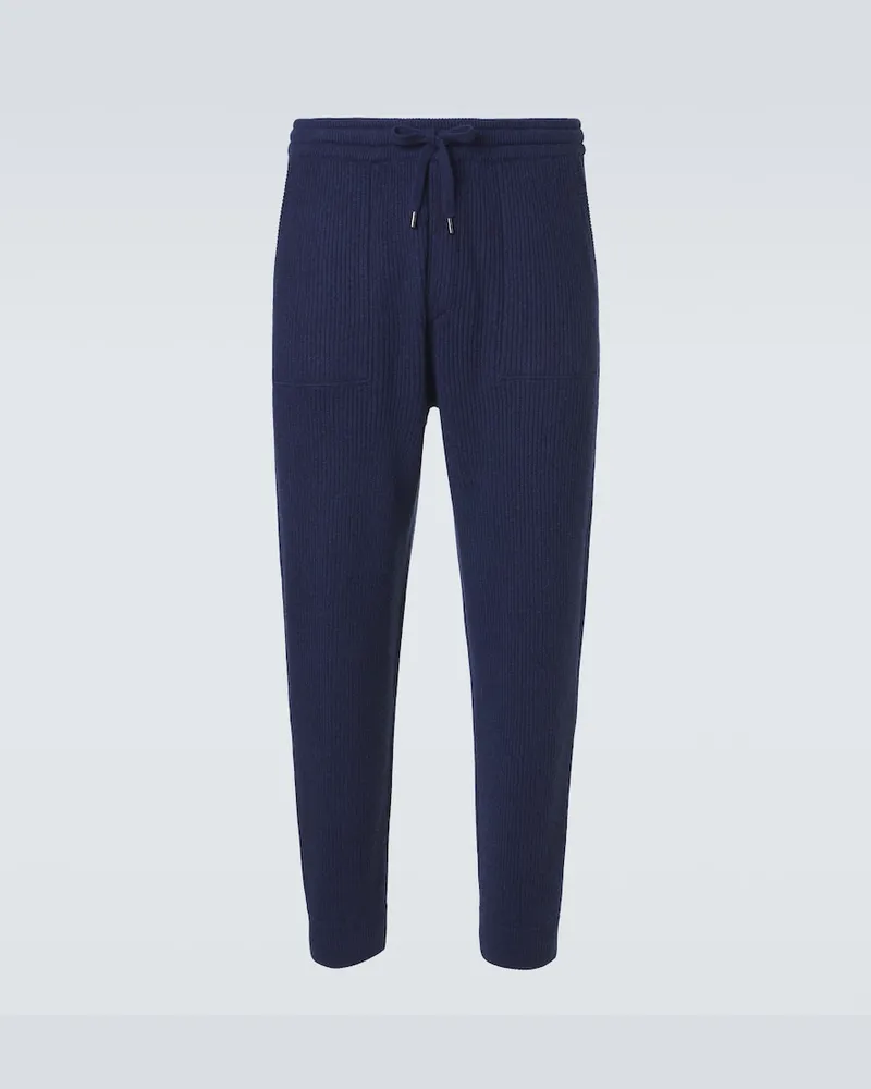 Brunello Cucinelli Pantaloni sportivi in cashmere a coste Blu