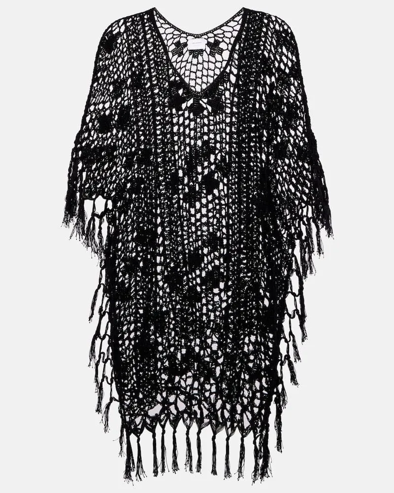 Anna Kosturova Caftano in crochet di cotone con frange Nero
