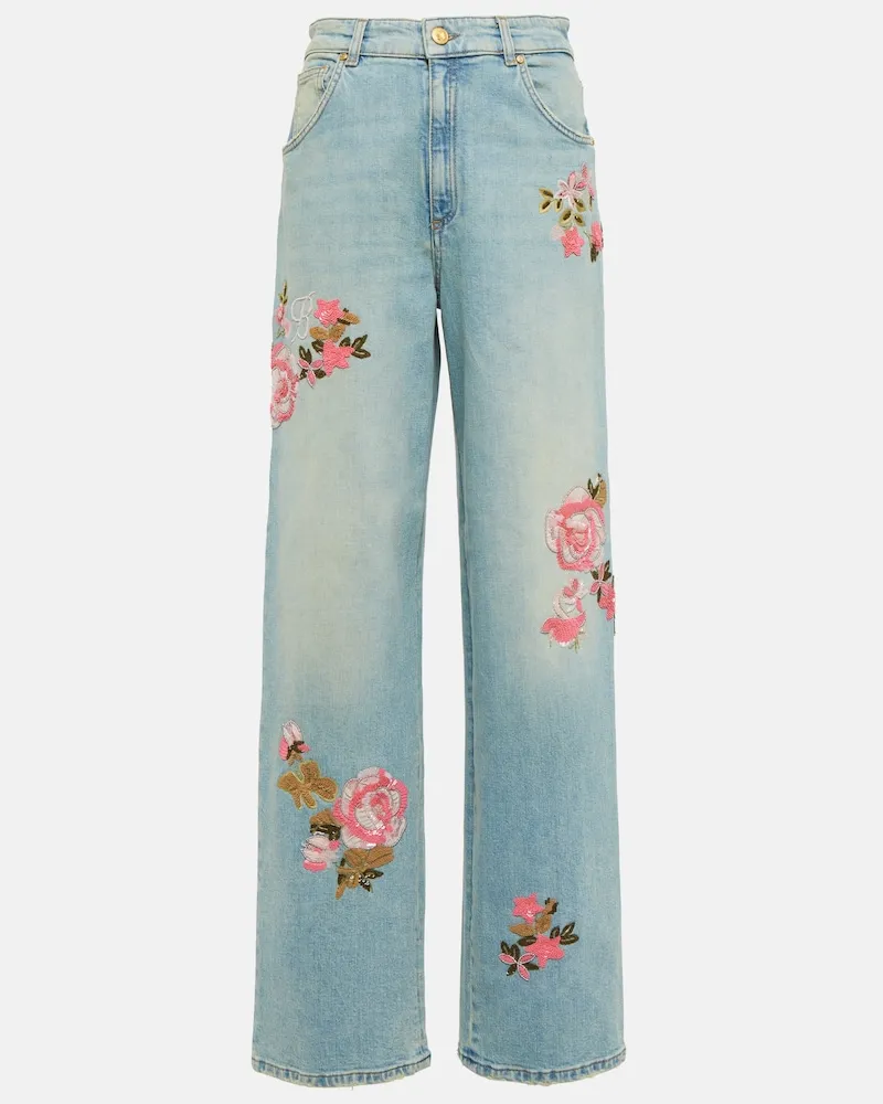 Blumarine Jeans regular a vita alta con ricamo Blu
