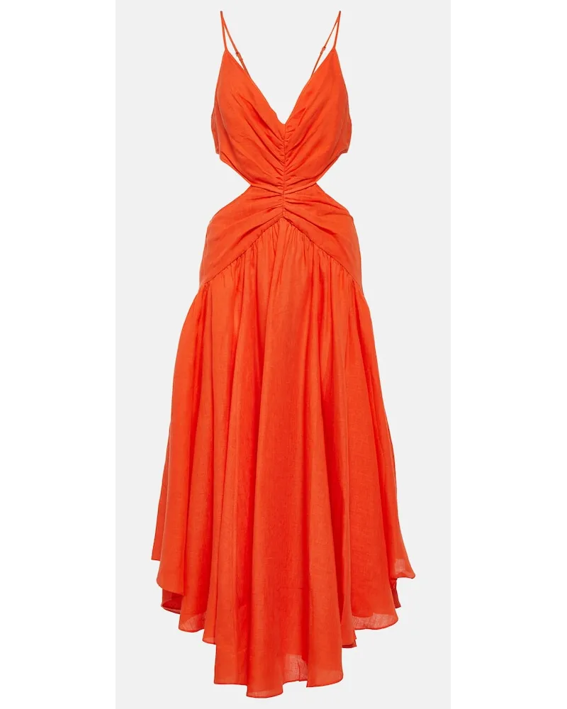 Zimmermann Abito midi Raie in lino con cut-out Arancione