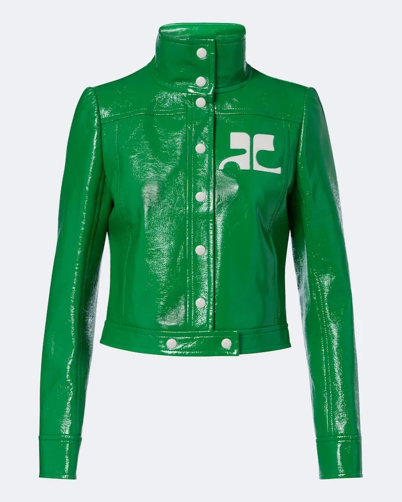 Courrèges Courrèges Giacca cropped in vinile con logo Verde